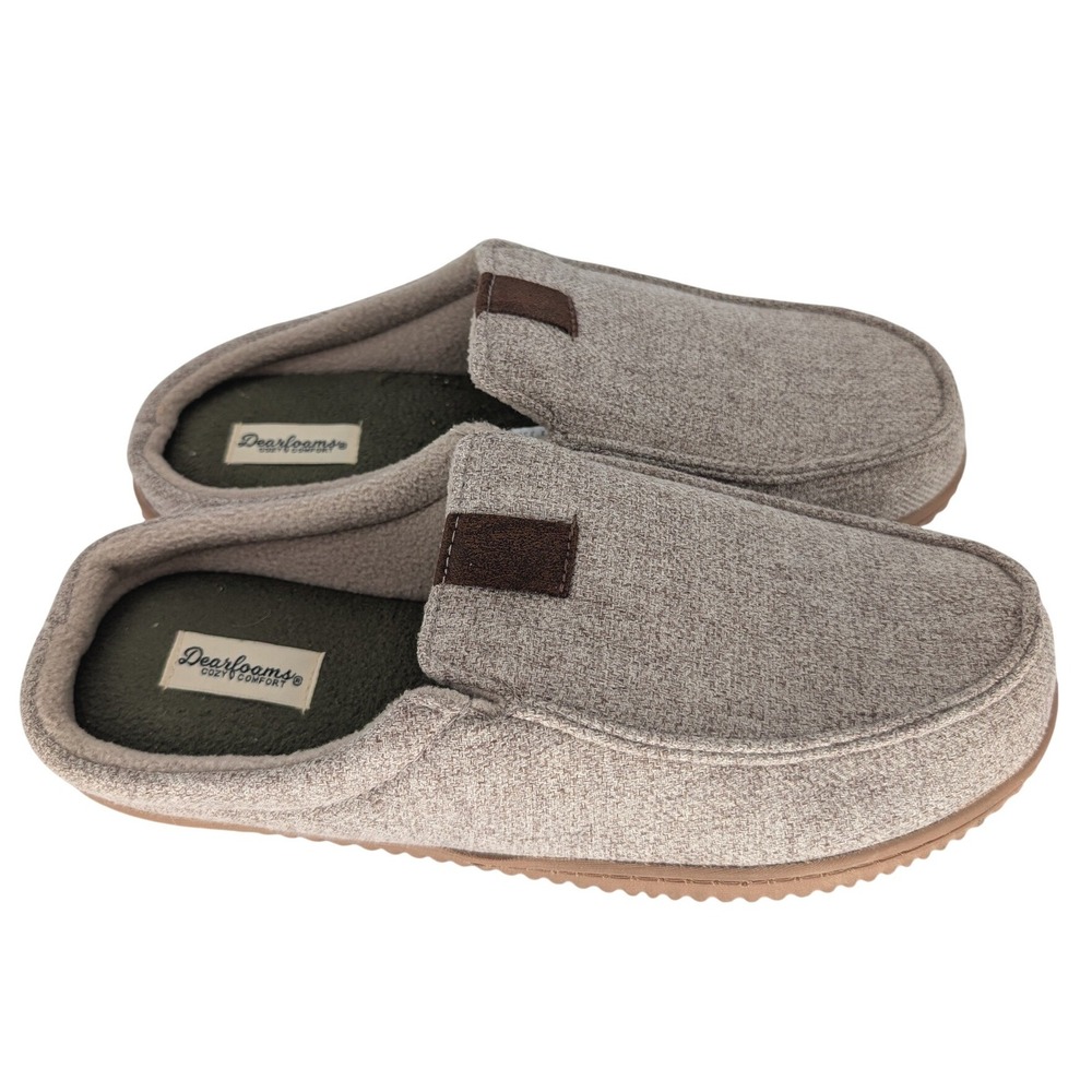 Dearfoams Clog Slippers Mens  9-10 Medium Taupe Brown Heathered Slip On Cozy